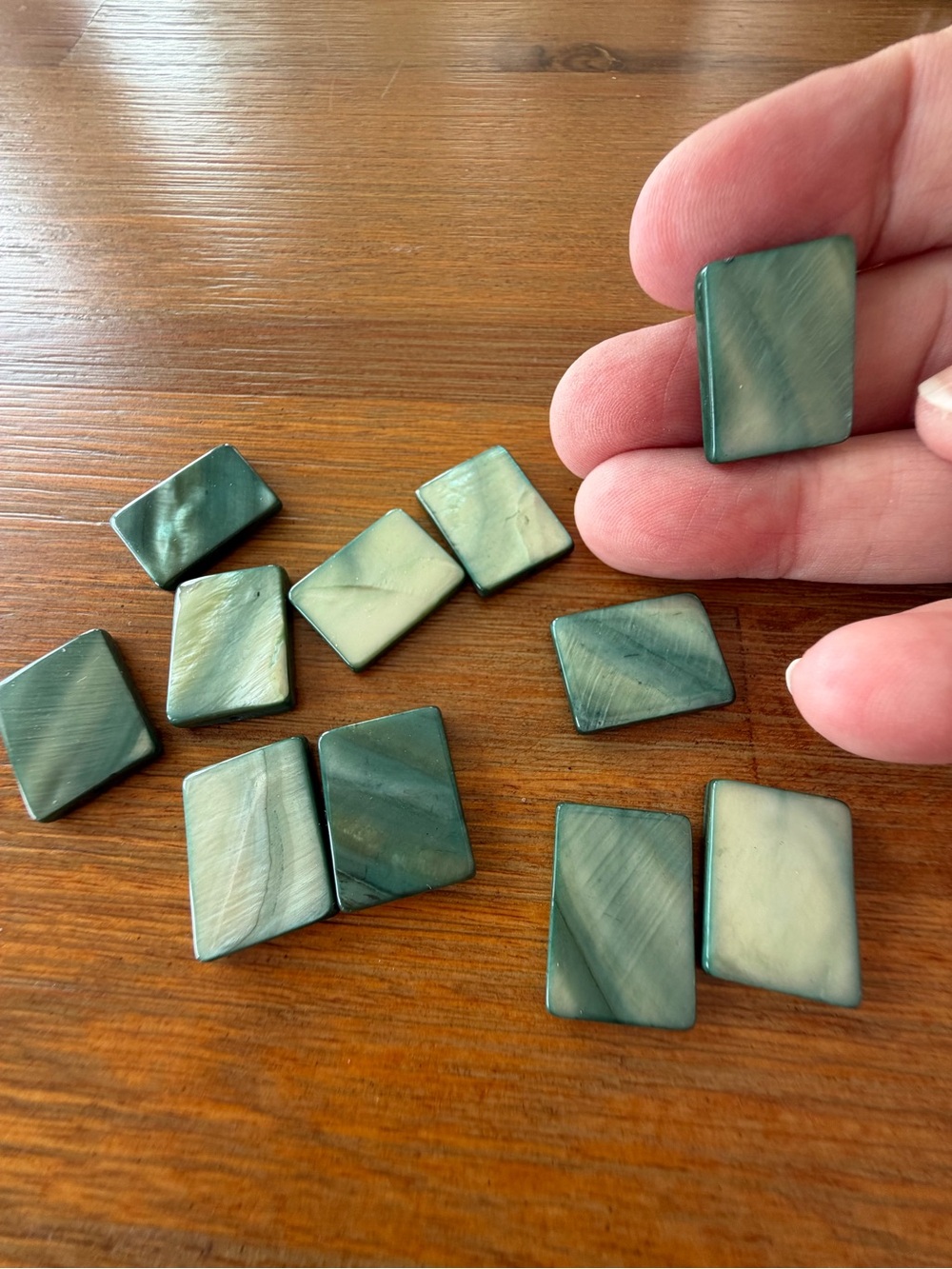 11 Stunning Oblong Sage Green Shell Mother of Pearl Beads for Jewelry Making
